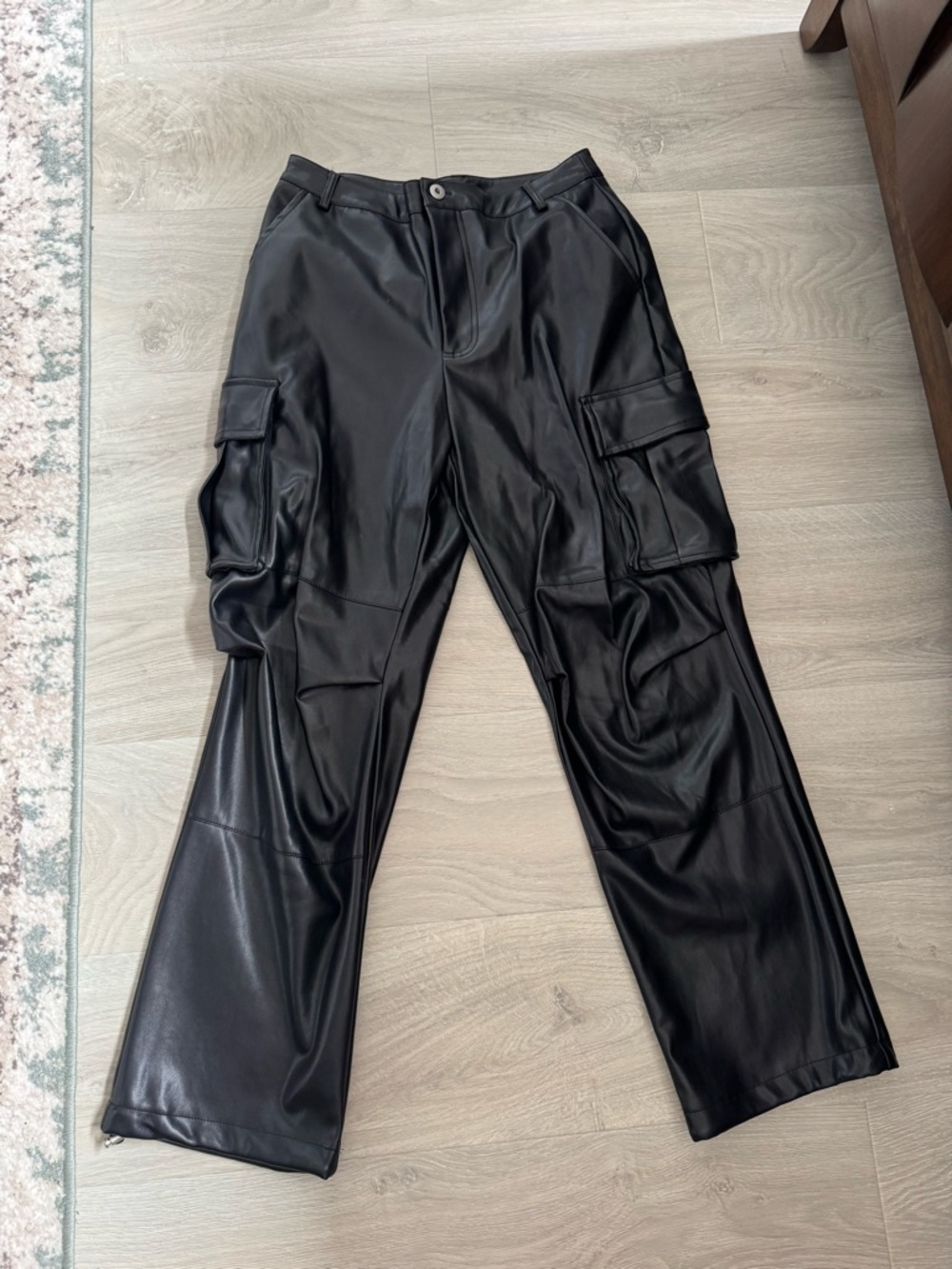 7 For All Mankind Black Faux Leather Cargo Pants